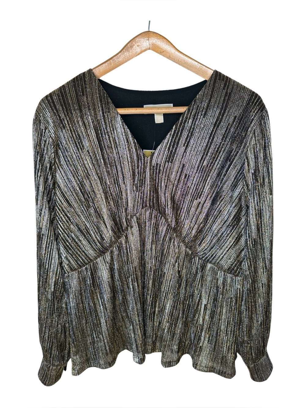 Michael Kors Shimmery Gold Lame Pleated Top Size 2X New Disco Party Going Out